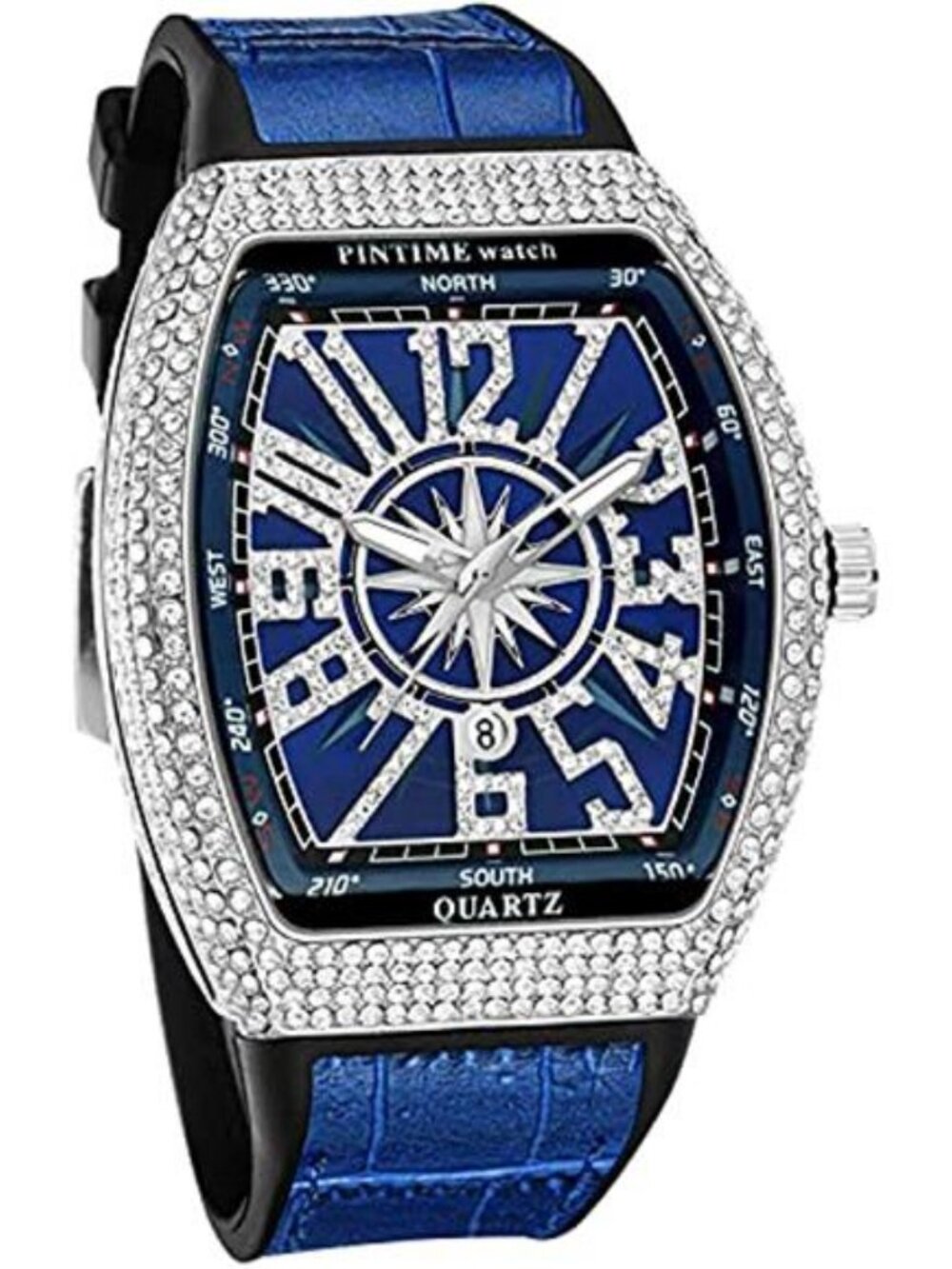 Men's Fashion Cool Unique Tonneau Watch Bling Crystal Rhinestone Quartz - Picture 4 of 6